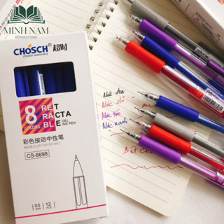 Hộp 12 cây bút viết gel nước Chosch CS-8698 nhiều màu xanh / tím / đỏ / đen - Minh Nam