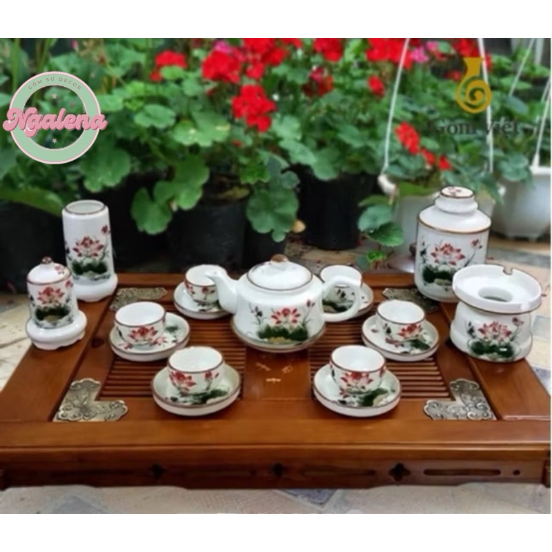 Bộ ấm chén Bát Tràng men kem