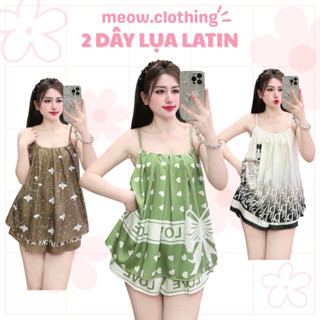 Đồ Ngủ Nữ, Bộ Mặc Nhà 2 Dây Lụa Latin Mềm Mịn Mát Freesize <58kg