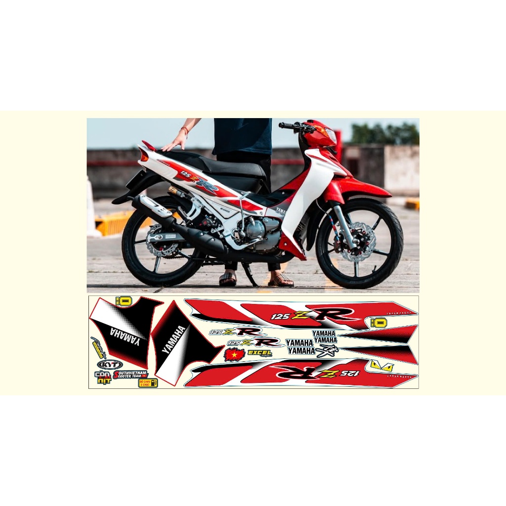 NHÃN DÁN TEM RỜI YAZ 125 TRẮNG ĐỎ DECAL 3 LỚP CHỐNG NƯỚC ĐỘ BÁM DÍNH CAO
