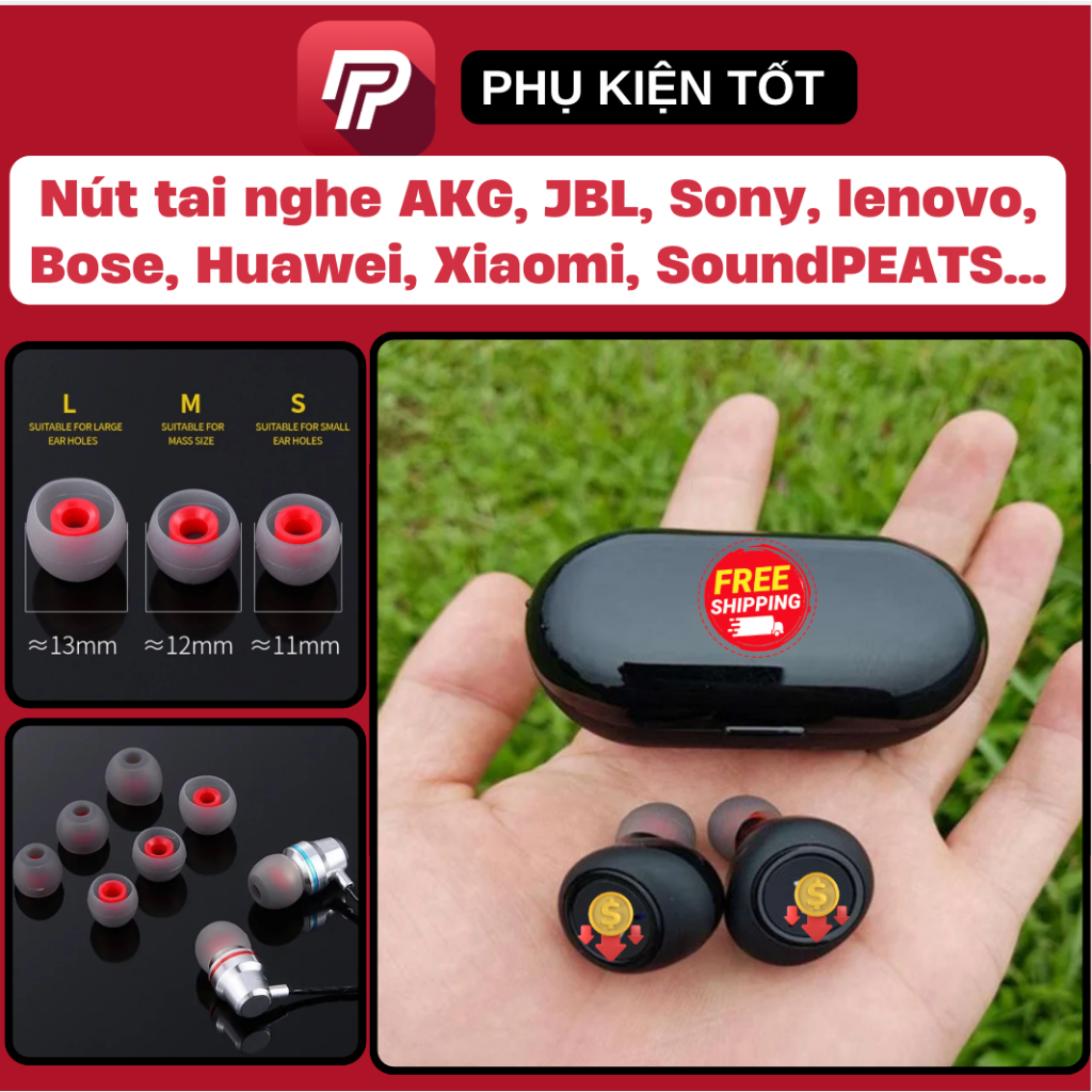 Bộ nút tai nghe tròn đỏ dành cho tất cả các loại tai nghe  AKG, JBL, Sony, lenovo, Bose, Huawei, Xia