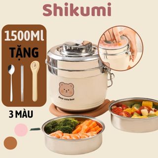Hộp đựng cơm giữ nhiệt 1500ml Shikumi Cặp lồng inox đựng cơm giữ nhiệt full inox 304 hình cà men Dear Bear - Rabbit