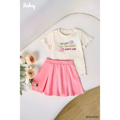[ILABY 10-35kg] Mix set bộ bé gái, áo thun tăm viền bèo và chân váy xếp ly thoáng mát [3012 + 3002]