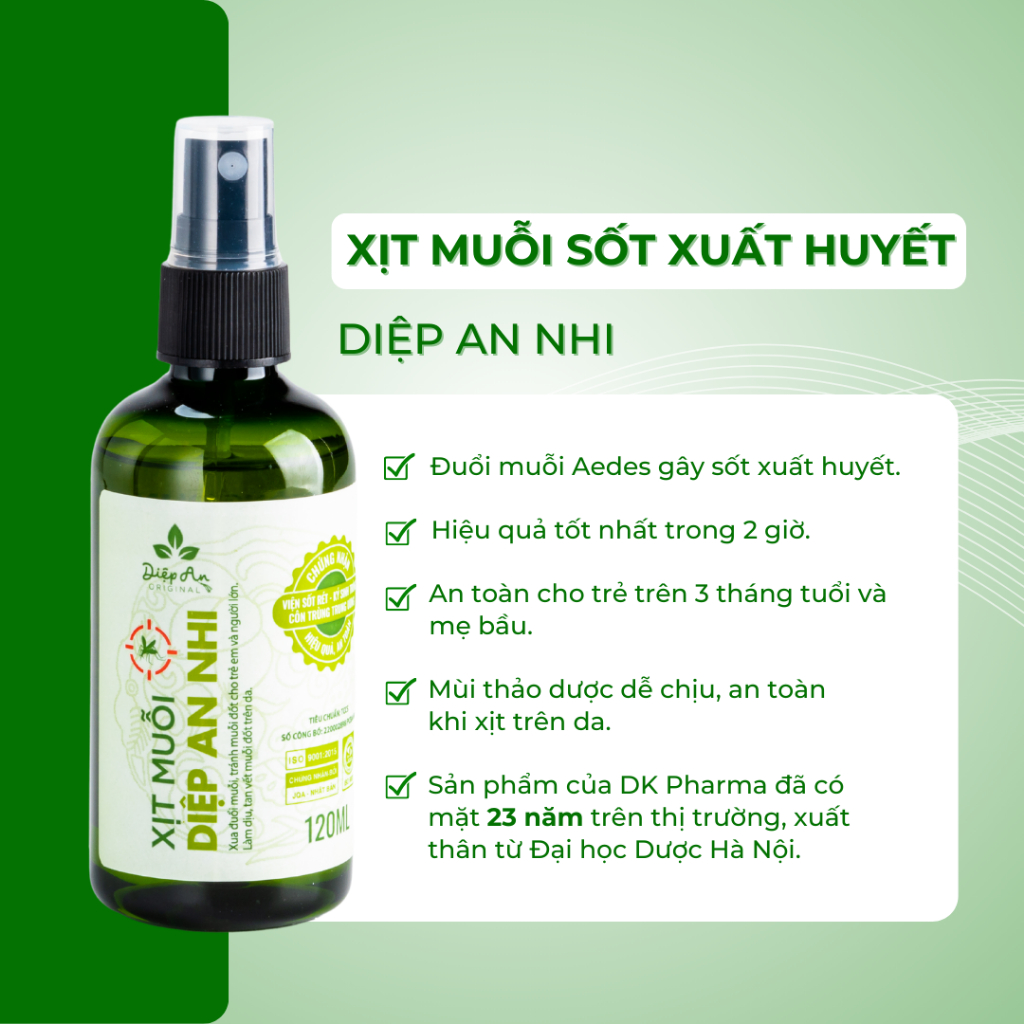 Xịt muỗi Sốt Xuất Huyết Diệp An Nhi 120ml - Phòng chống, xua đuổi muỗi Aedes, làm dịu vết đốt trên da