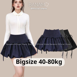 Chân váy nữ BIGSIZE Banamo Fashion chân váy bí kẻ nhỏ buộc nơ 2 bên có khoá kéo bên hông phong cách tiểu thư 5936