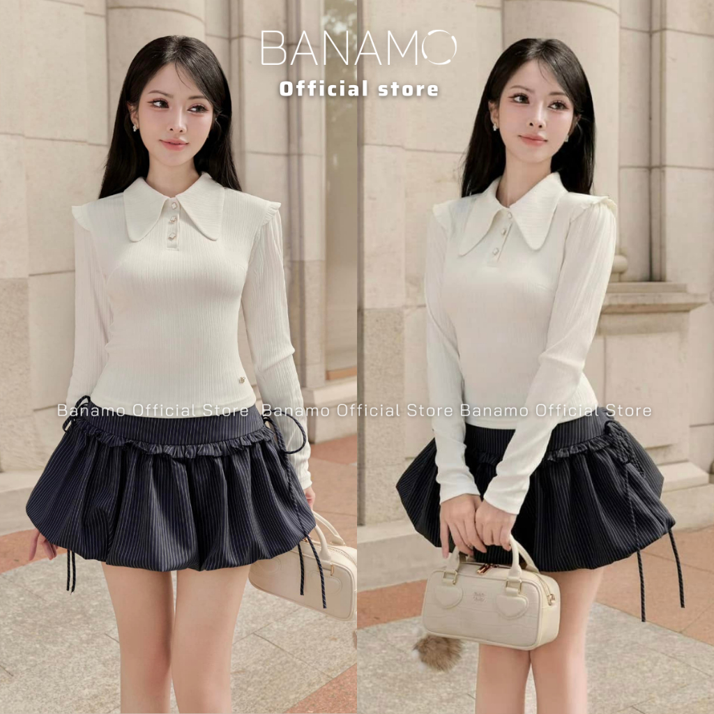 Chân váy nữ BIGSIZE Banamo Fashion chân váy bí kẻ nhỏ buộc nơ 2 bên có khoá kéo bên hông phong cách tiểu thư 5936 | BigBuy360 - bigbuy360.vn