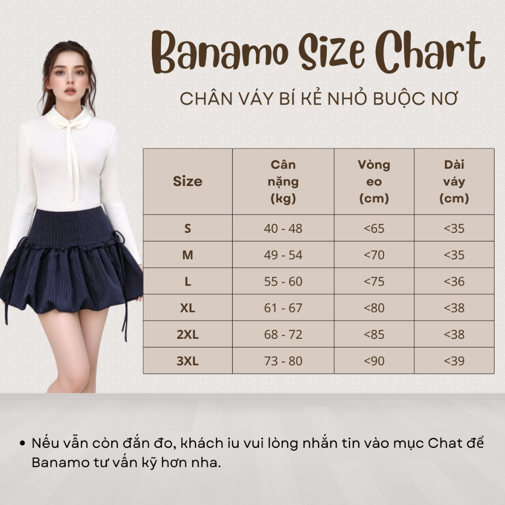 Chân váy nữ BIGSIZE Banamo Fashion chân váy bí kẻ nhỏ buộc nơ 2 bên có khoá kéo bên hông phong cách tiểu thư 5936 | BigBuy360 - bigbuy360.vn