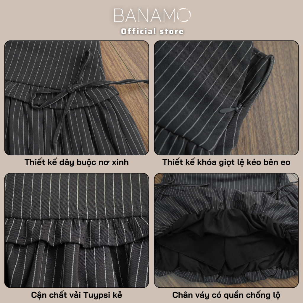 Chân váy nữ BIGSIZE Banamo Fashion chân váy bí kẻ nhỏ buộc nơ 2 bên có khoá kéo bên hông phong cách tiểu thư 5936 | BigBuy360 - bigbuy360.vn