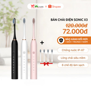 Bàn Chải Điện Sonic X3 Đánh Răng Tự Động Với Lông Chải Mềm Mịn, Chống Nước Dành Cho Người Lớn Và Trẻ Em