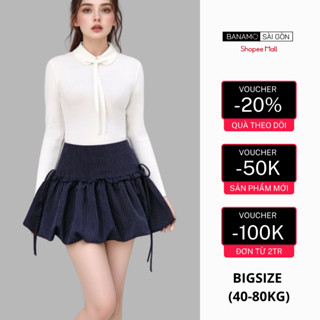  Chân váy nữ BIGSIZE Banamo Sài Gòn chân váy bí kẻ nhỏ buộc nơ 2 bên có khoá kéo bên hông phong cách tiểu thư 5936 