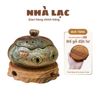  Lư xông trầm hương bằng gốm hình hoa sen đồng cao cấp TẶNG ĐẾ GỖ Nhà Amm V04 