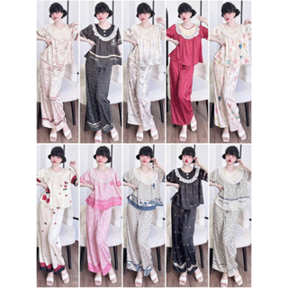 [ Size40-60kg TNQD200524 ]Đồ nữ mặc nhà áo tay ngắn quần dài form cổ tròn chất lụa latin cao cấp