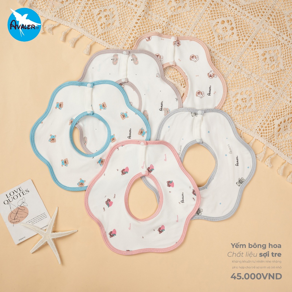 [ Avaler chính hãng ] Yếm hoa AVALER  vải sợi tre mỏng mềm bé sơ sinh 0-12 tháng