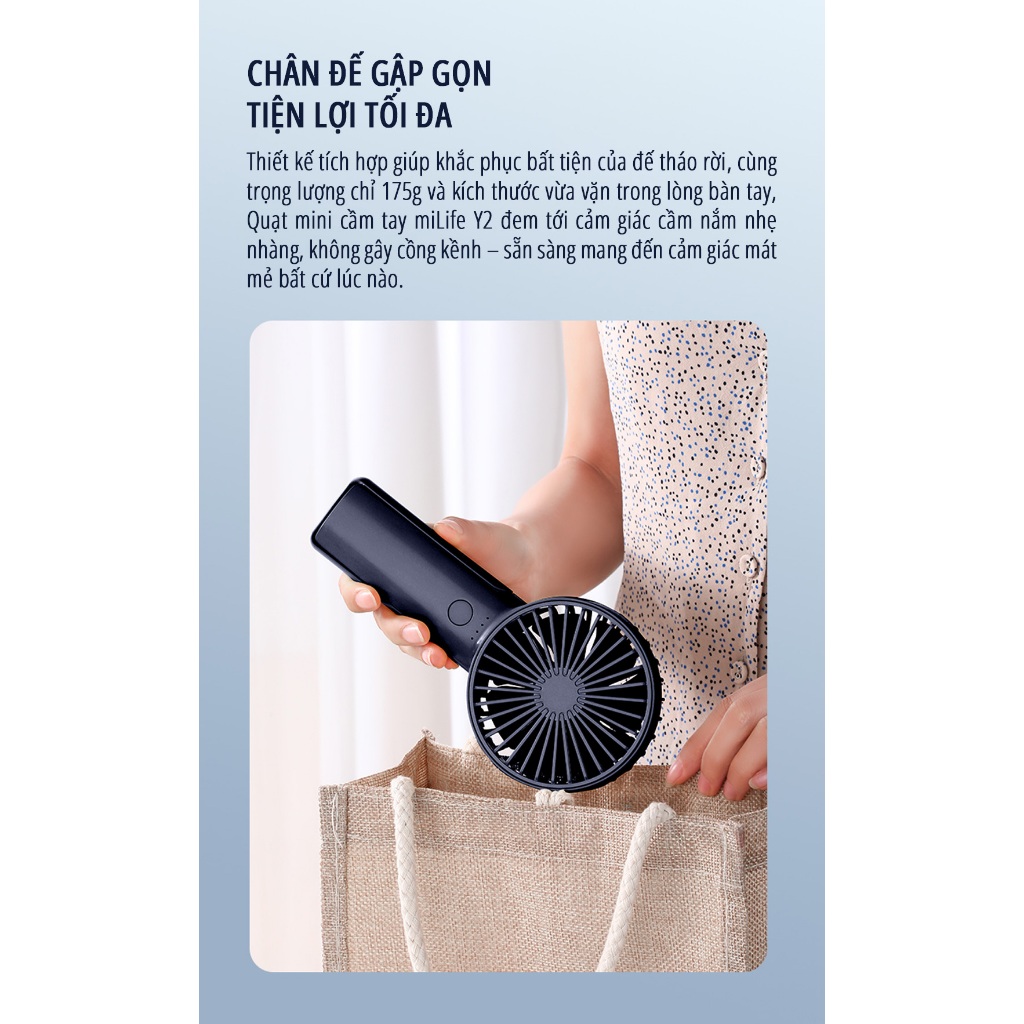 Quạt cầm tay milife Y2 pin 12 tiếng, Cánh quạt 7 cánh, 3 tốc độ tùy chỉnh | BigBuy360 - bigbuy360.vn