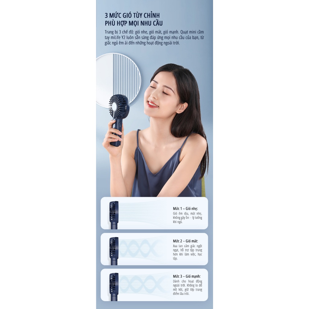 Quạt cầm tay milife Y2 pin 12 tiếng, Cánh quạt 7 cánh, 3 tốc độ tùy chỉnh | BigBuy360 - bigbuy360.vn