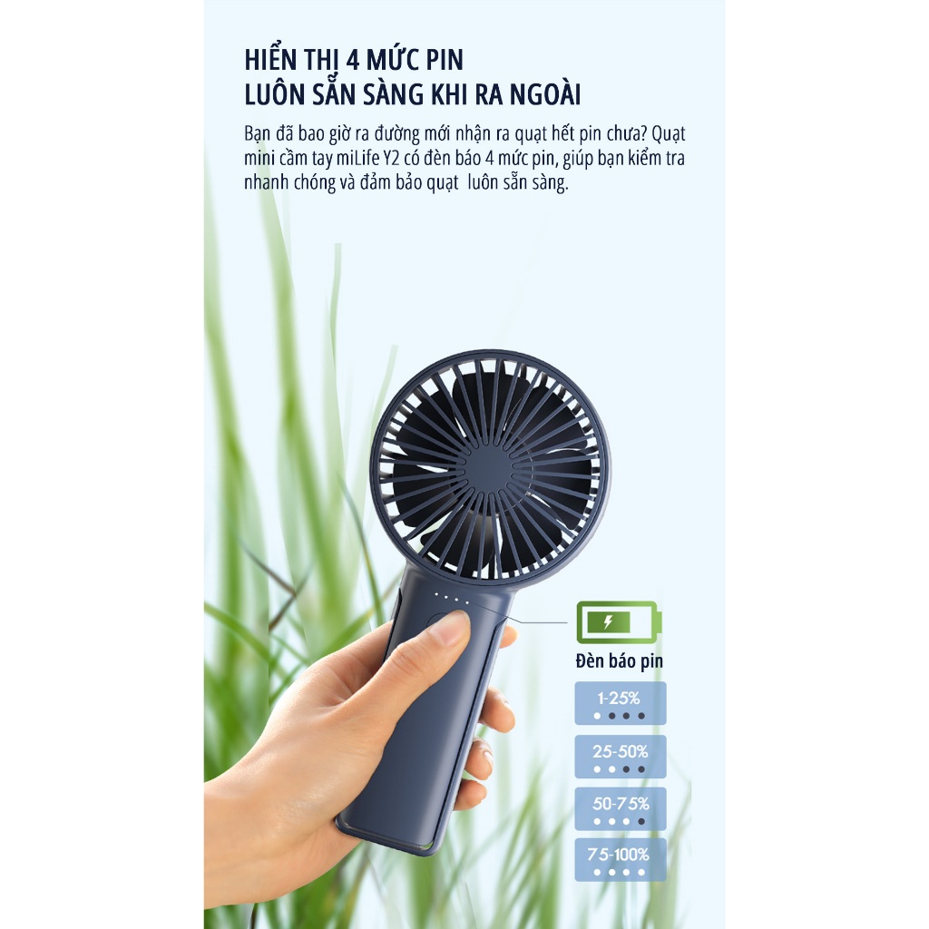 Quạt cầm tay milife Y2 pin 12 tiếng, Cánh quạt 7 cánh, 3 tốc độ tùy chỉnh | BigBuy360 - bigbuy360.vn