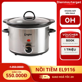 Nồi Nấu Chậm Engler EL9116 2.5L - Lòng Sứ Ceramic, Hầm, Nấu Cháo, Kho Cá, Chống Tràn