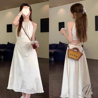  Váy Dài Nữ Đầm Maxi Cổ Yếm Phối Tua Rua Hở Eo Đi Biển Phong Cách Nàng Thơ Dịu Dàng Mùa Hè  - HOTI - AH033 