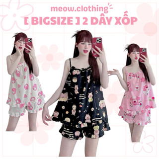 [BIGSIZE 65-85KG] Đồ Mặc Nhà, Bộ Ngủ Nữ 2 Dây Quần Đùi Chất Đũi Xốp Mềm Mịn