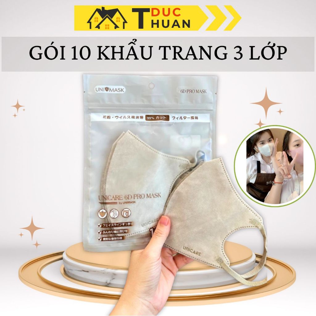Khẩu trang 6D-Khẩu Trang 3 Lớp Kháng Khuẩn, Kháng Bụi, Không Thấm Nước ĐT HOME