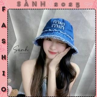 Mũ bucket tua rua thêu chữ minmin chất jean denim form unisex nam nữ Sành Fashion