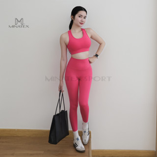Set tập gym yoga quần dài legging trơn áo bra Minatex, áo bra kèm mút bàn tay, nâng giữ v1 tốt, lên dáng xinh - B8D5