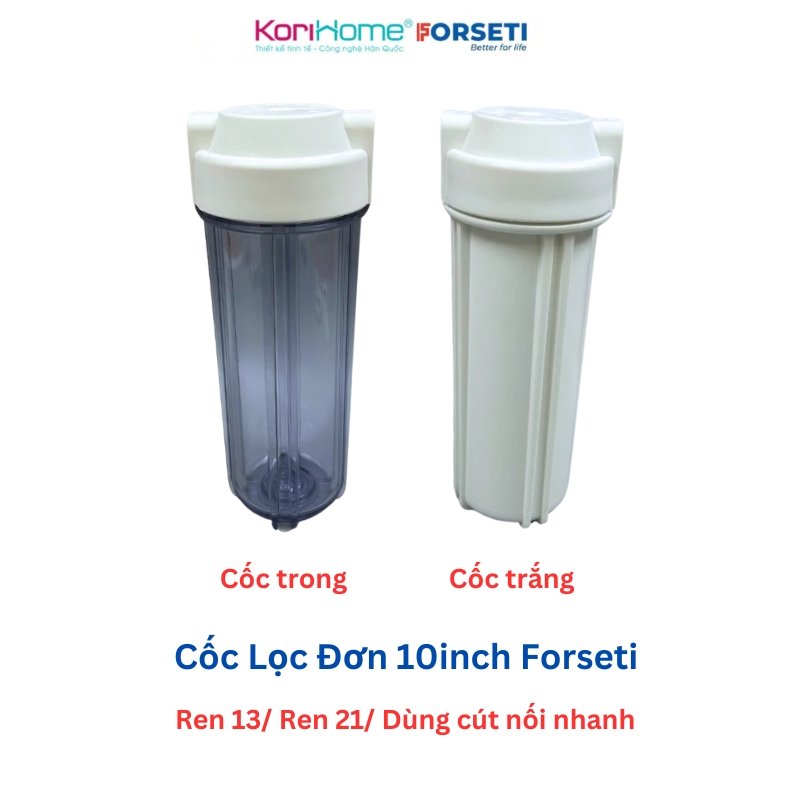 Cốc lọc trong 10inch cốc lọc trắng 10 inch đầu nối ren 13/21 đầu cắm nhanh thay thế cho máy lọc RO, Cốc lọc đầu nguồn