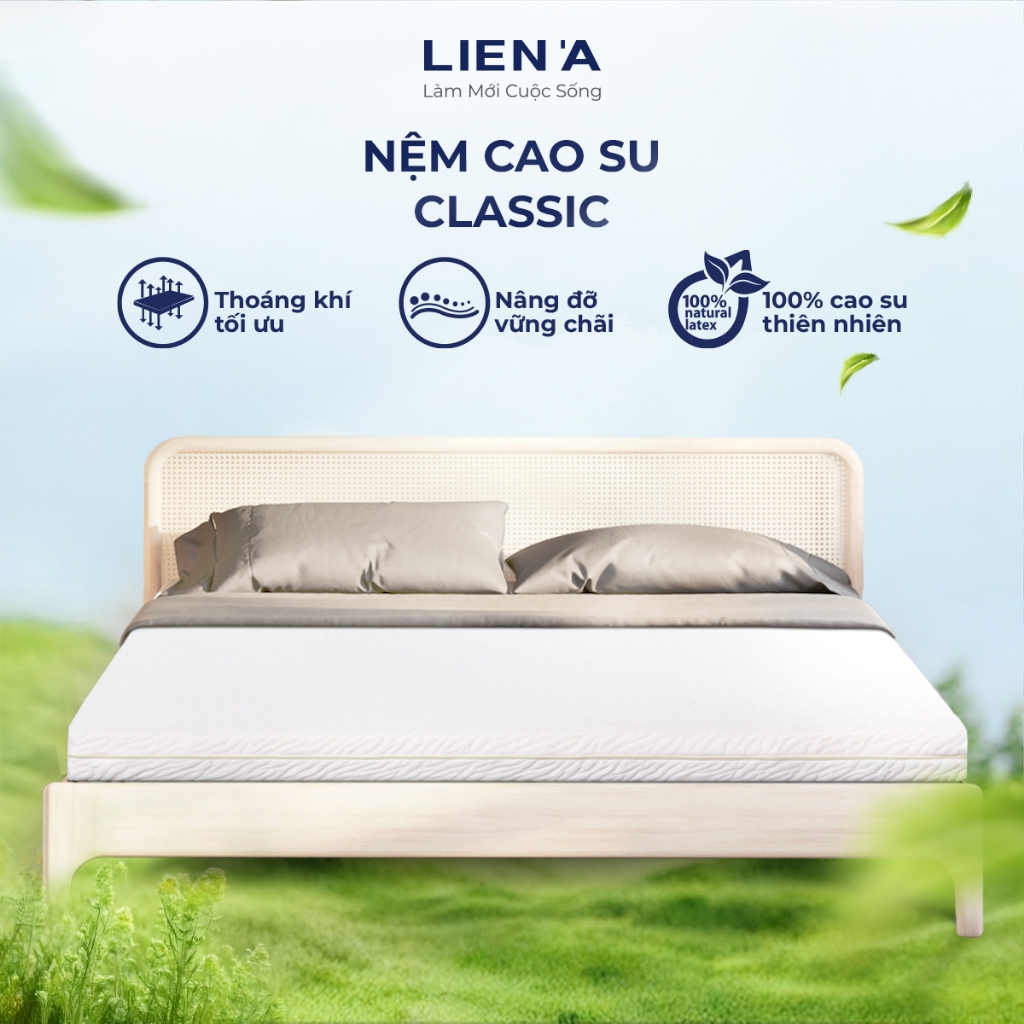 Nệm Cao Su Classic Liên Á Dày 10cm - Cấu Trúc Lỗ Vuông Truyền Thống, Thành Đệm Lỗ Tròn Nâng Đỡ Vừa Phải