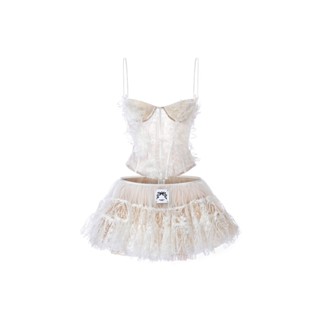  ONONMADE Set Áo Corset Hai Dây Chân Váy Phối Ren Hoa Xù Comet Set 