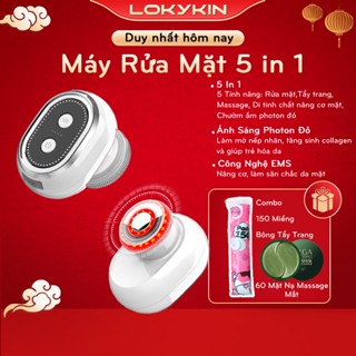 Máy rửa mặt kèm đẩy tinh chất nâng cơ mặt Lokykin nâng cấp chế độ trẻ hóa da ánh sáng Photon và Ems 5 trong 1