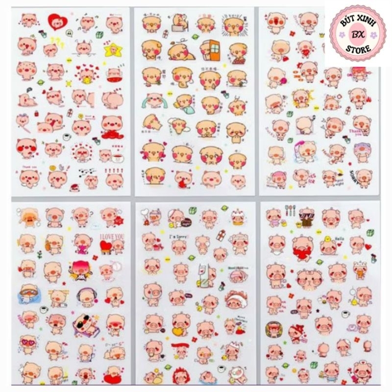 Set 6 tấm dán Sticker Heo Hồng