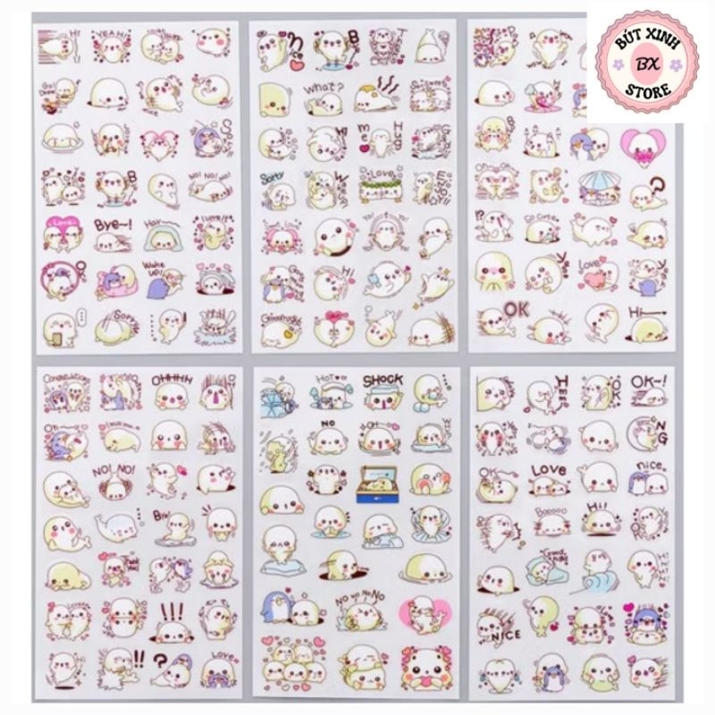 Bộ 6 tờ sticker hình cá heo con