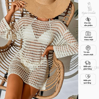 Áo Lưới Dài Tay Dáng Suông Xuyên Thấu Mặc Đi Biển, Áo Len Móc Mặc Ngoài Bikini Dáng Rộng Nhiều Màu Phong Cách Gợi Cảm