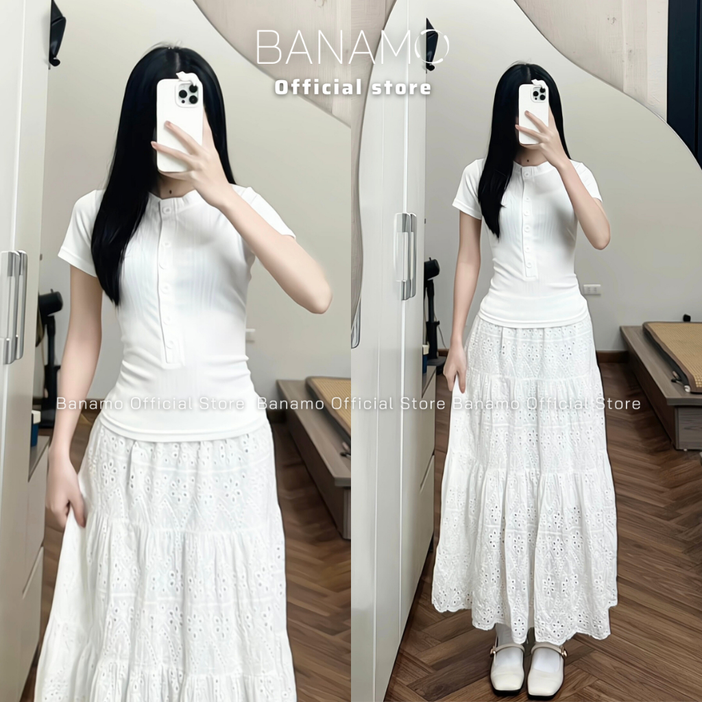 Áo thun nữ BIGSIZE Banamo Fashion áo thun gân cộc tay cài cúc kiểu dáng ôm body siêu tôn dáng 3911 | BigBuy360 - bigbuy360.vn