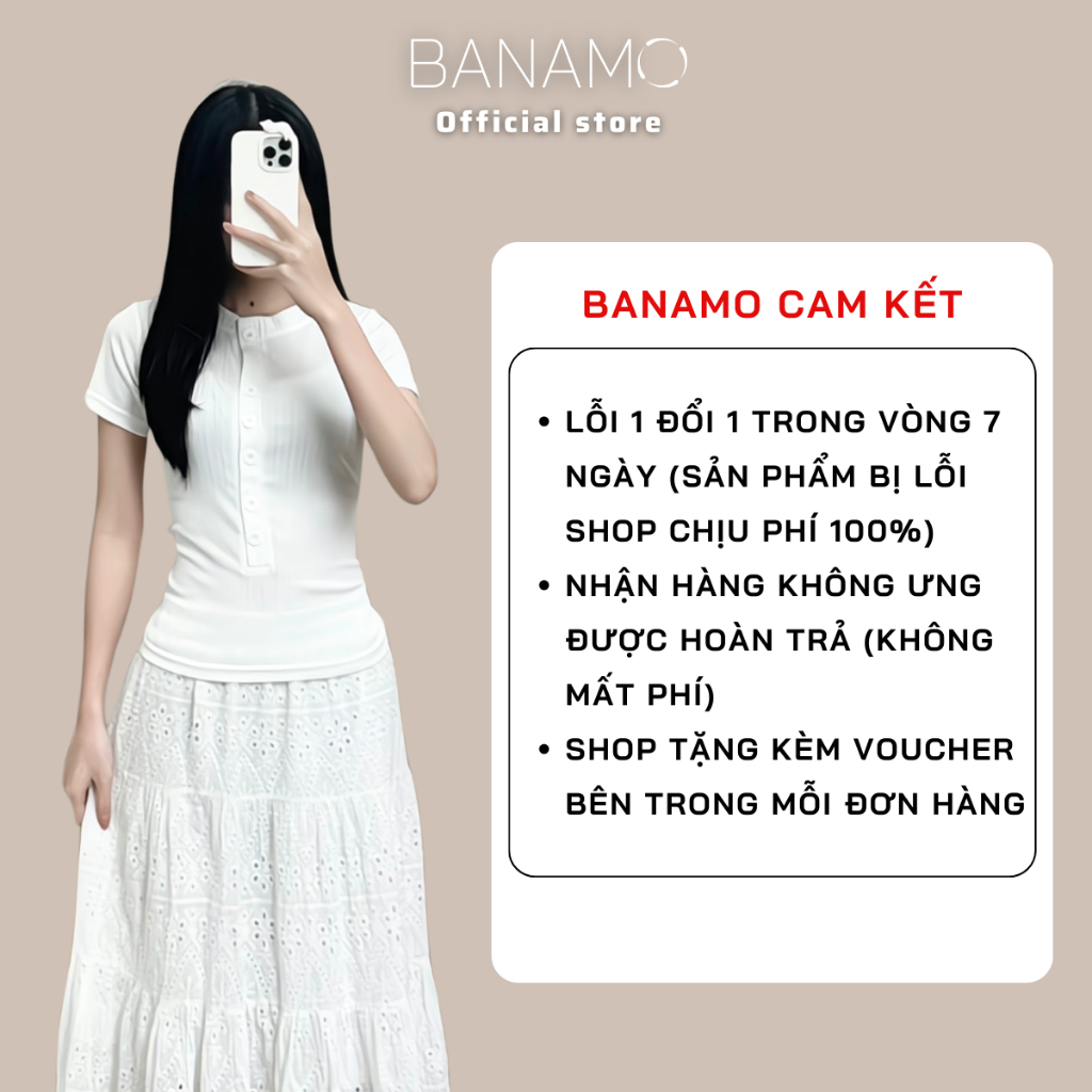 Áo thun nữ BIGSIZE Banamo Fashion áo thun gân cộc tay cài cúc kiểu dáng ôm body siêu tôn dáng 3911 | BigBuy360 - bigbuy360.vn