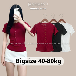 Áo thun nữ BIGSIZE Banamo Fashion áo thun gân cộc tay cài cúc kiểu dáng ôm body siêu tôn dáng 3911