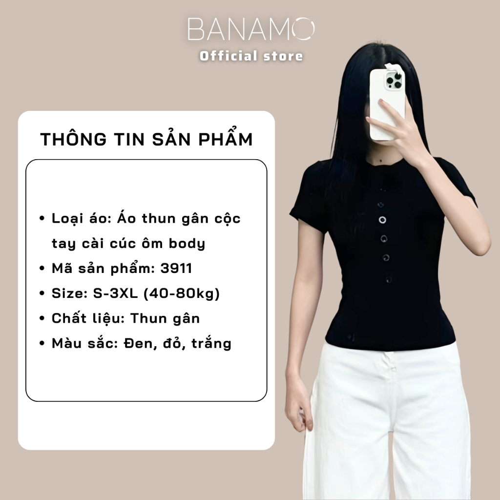 Áo thun nữ BIGSIZE Banamo Fashion áo thun gân cộc tay cài cúc kiểu dáng ôm body siêu tôn dáng 3911 | BigBuy360 - bigbuy360.vn