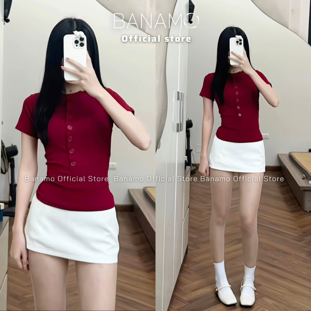 Áo thun nữ BIGSIZE Banamo Fashion áo thun gân cộc tay cài cúc kiểu dáng ôm body siêu tôn dáng 3911 | BigBuy360 - bigbuy360.vn