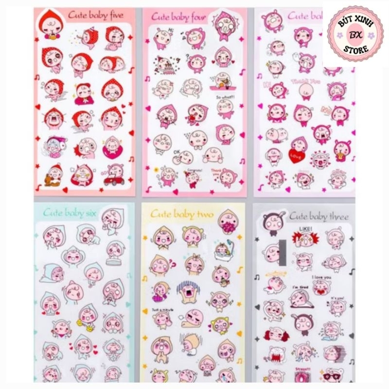 Set 6 tấm hình dán sticker bé đào