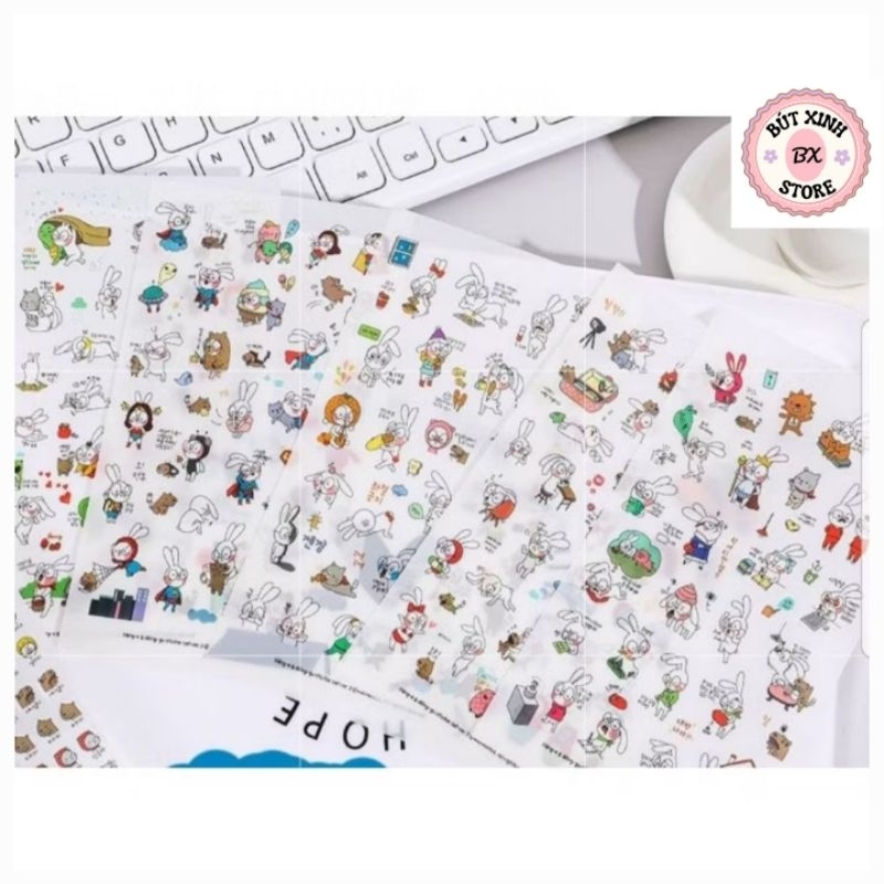 Set 6 tờ sticker thỏ tai dài
