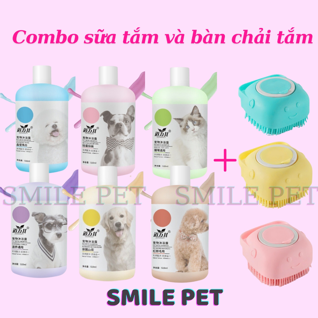 💕[FREESHIP]💕 Combo sữa tắm cho chó mèo Dorrikey và Bàn chải tắm silicon có nút mở đựng sữa tắm