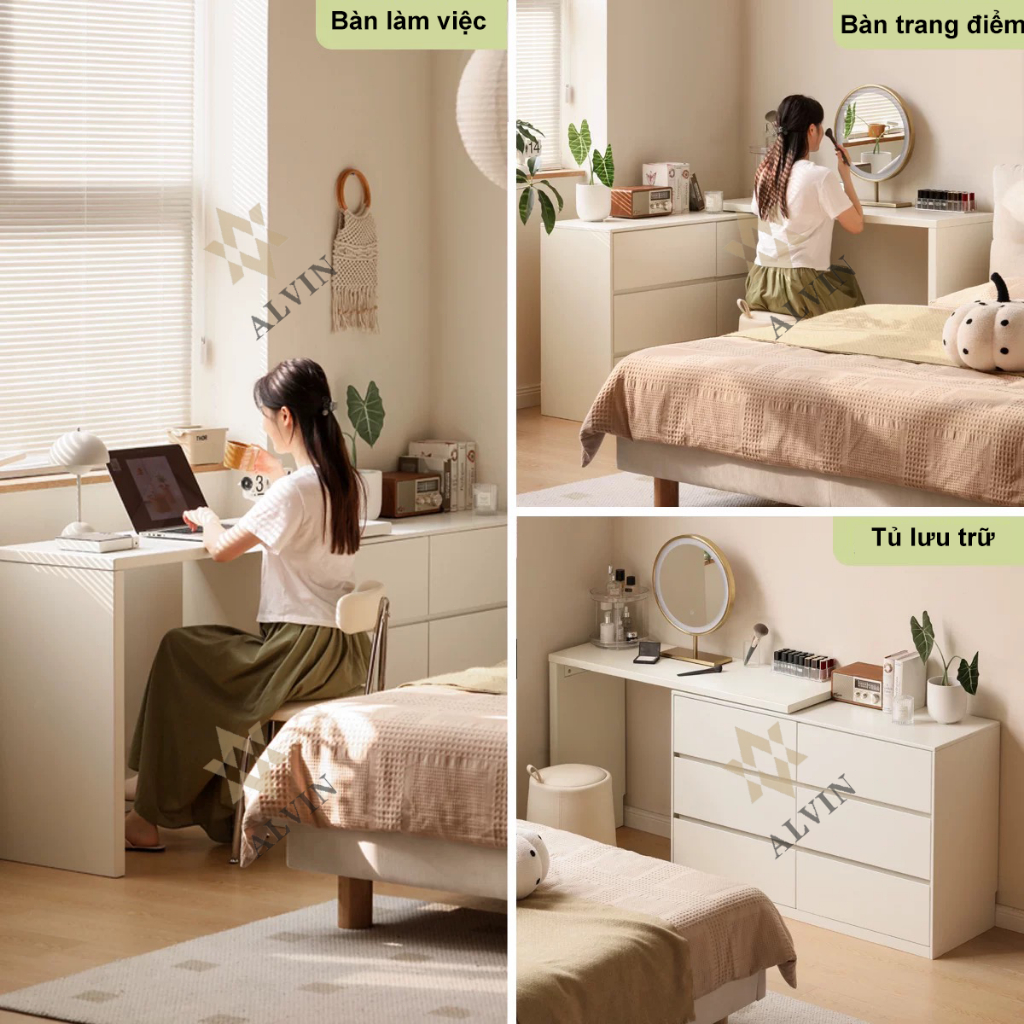 ALVIN 2m bàn trang điểm bàn phấn bàn làm việc có thể mở rộng kèm tủ để đồ tủlưu trữ tủ đầu giường | BigBuy360 - bigbuy360.vn