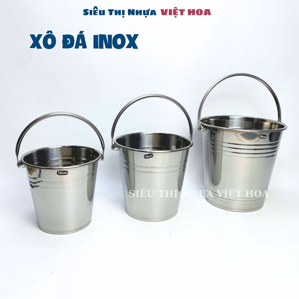Xô Đựng Đá Inox, Xô Đá Ướp Lạnh Sử Dụng Quán Ăn, Nhà Hàng Xô Đá Inox 1 Quai Tròn Cherry