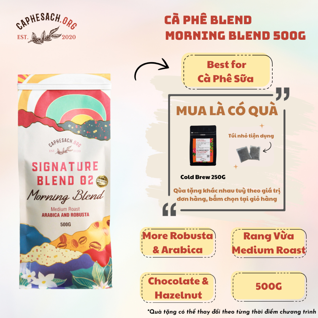 Cà Phê Blend 30 Arabica & 70 Robusta Premium - Morning Blend | Hương chocolate & hạt dẻ | Pha cf sữa