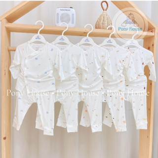 Bộ Sơ Sinh Dài Tay Cài Lệch Boona Chất Bamboo Mềm Mịn Cho Bé Trai Bé Gái (Size 0-3M đến 6-9M)
