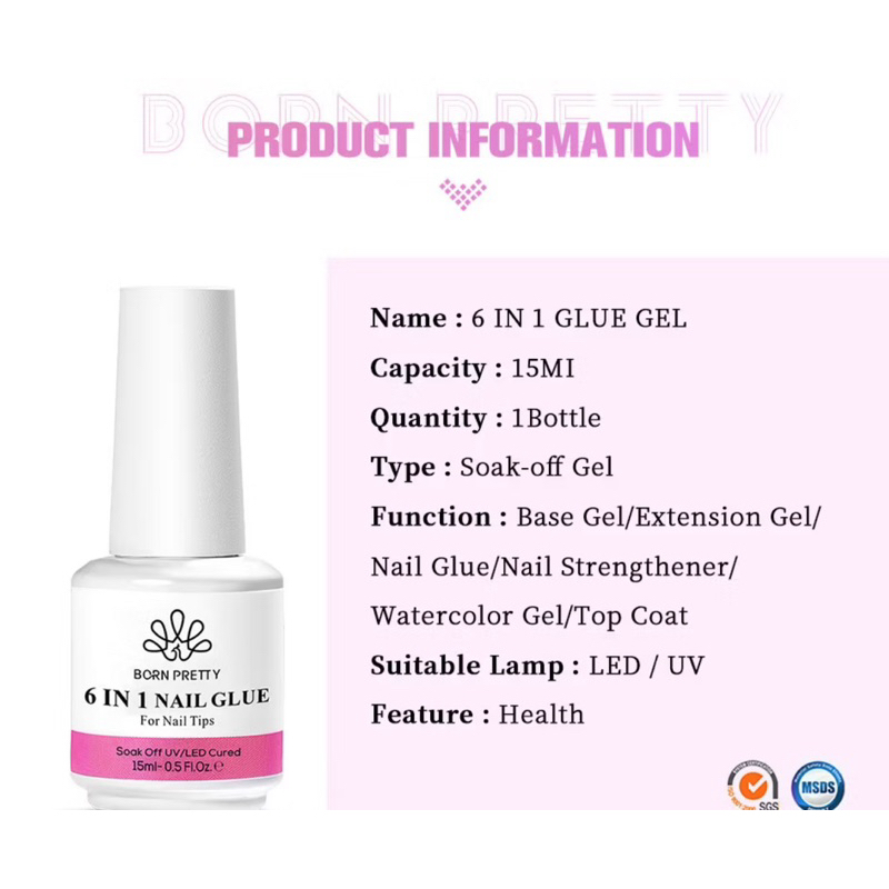 gel đa năng 6in1 gel born pretty 6in1 cao cấp chính hãng gel up nối móng base cứng móng