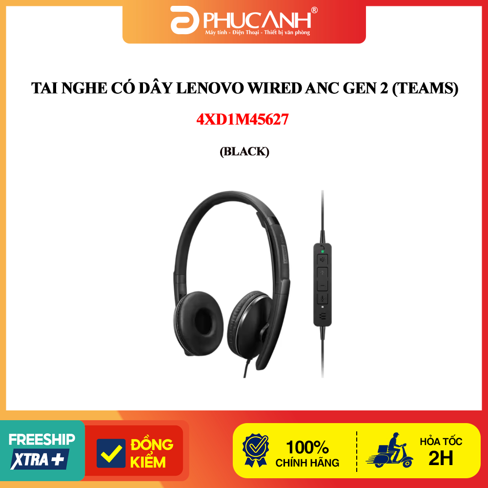 Tai nghe có dây Lenovo Wired ANC Gen 2 (Teams) 4XD1M45627 (Black)