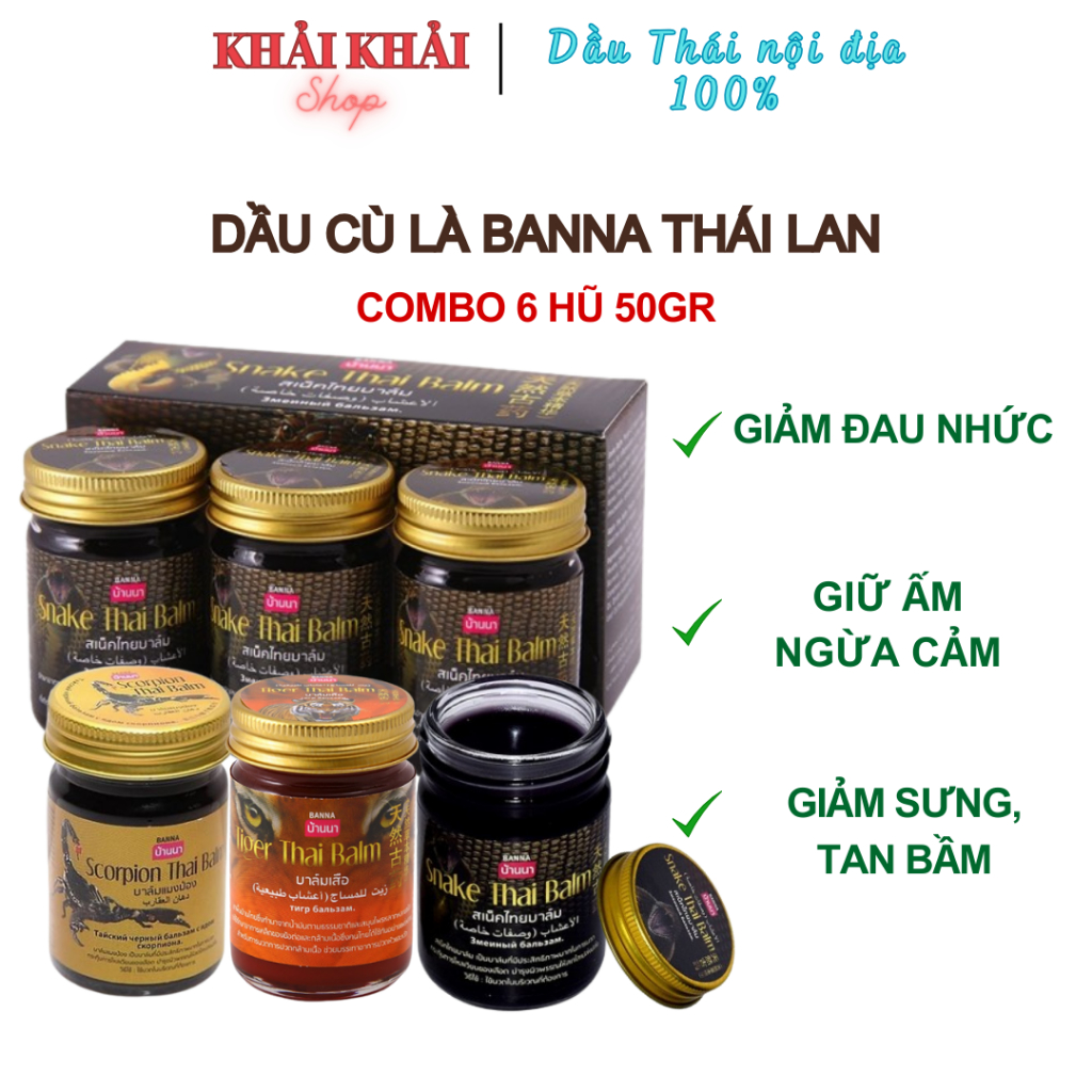   Combo 6 hũ  Dầu Cù Là Banna Hổ Rắn Bọ Cạp  - chuyên dùng đau xương khớp Cao xoa bóp nóng Banna Thái Lan 