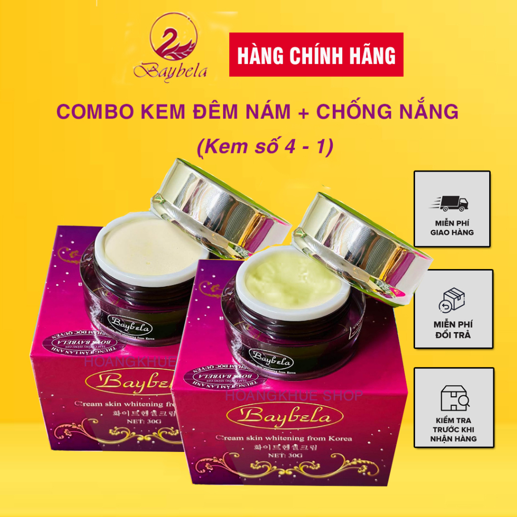 (BAYBELA CHÍNH HÃNG) Combo Kem Đêm nám + Chống nắng (1-4) - Hỗ trợ dưỡng trắng, mờ nám, makeup