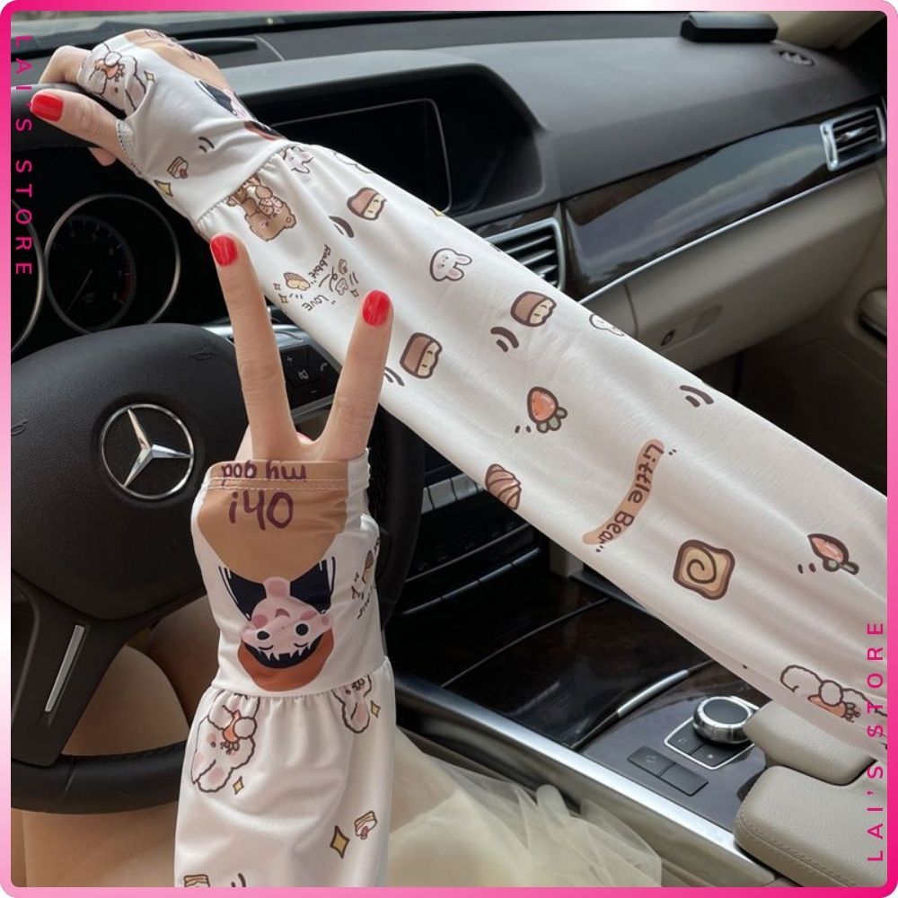 Găng Tay Chống Nắng Dáng Rộng Hoạ Tiết Lụa Lạnh Mỏng Bảo Vệ Cánh Tay Chống Tia UV Bao Tay Chống Nắng Thời Trang Mùa Hè